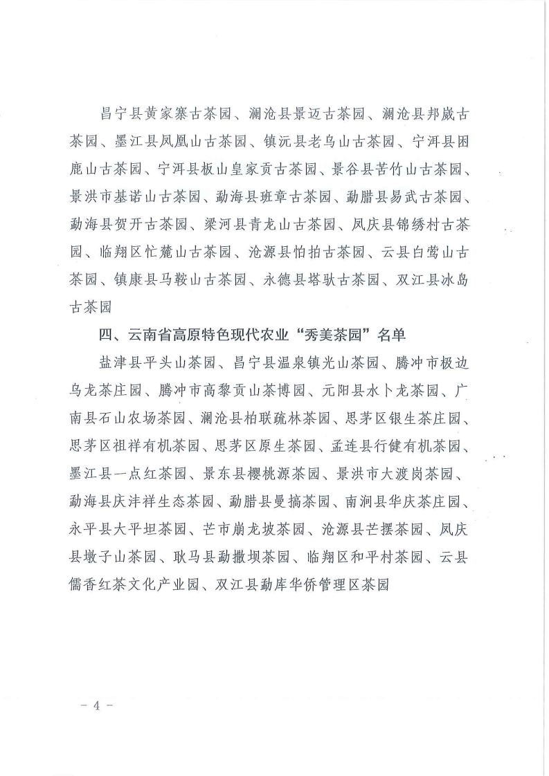 云南省農(nóng)業(yè)廳關(guān)于授予云南省高原特色現(xiàn)代農(nóng)業(yè)茶產(chǎn)業(yè)+十強(qiáng)縣+、+二十強(qiáng)企業(yè)+、+魅力古茶園+、+秀美茶園+的決定_04.png